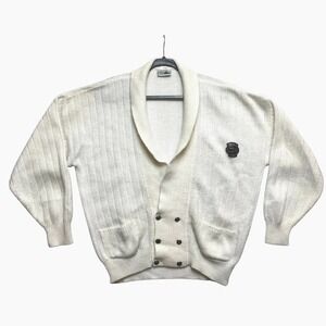 Vintage Lacoste Cardigan Sweater Mens Large Cream Shawl Collar Double Breasted